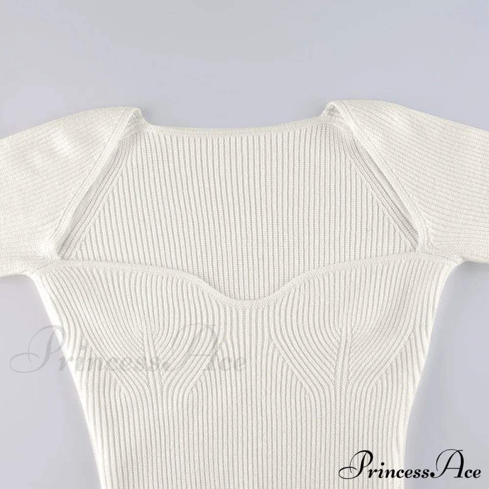 Knitted Sleeves Gown and Long Sweater Shoulder Off With Design