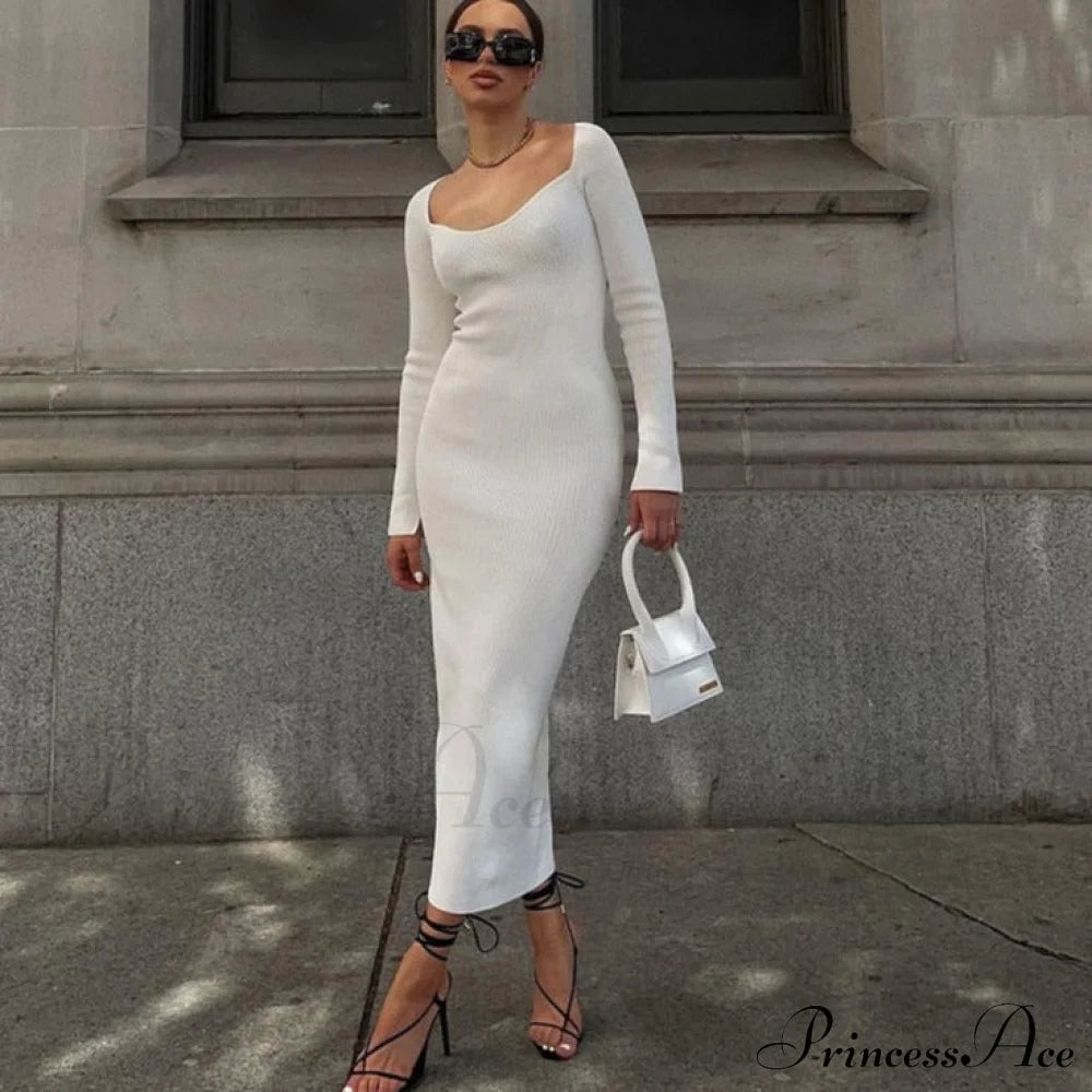 Knitted Sleeves Gown and Long Sweater Shoulder Off With Design