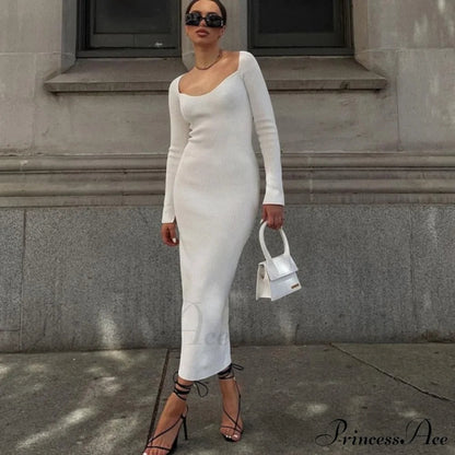 Knitted Sleeves Gown and Long Sweater Shoulder Off With Design