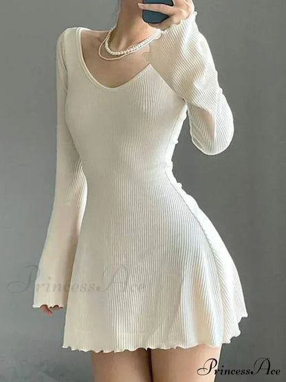 Knitting V Neck Hem Mini Dress