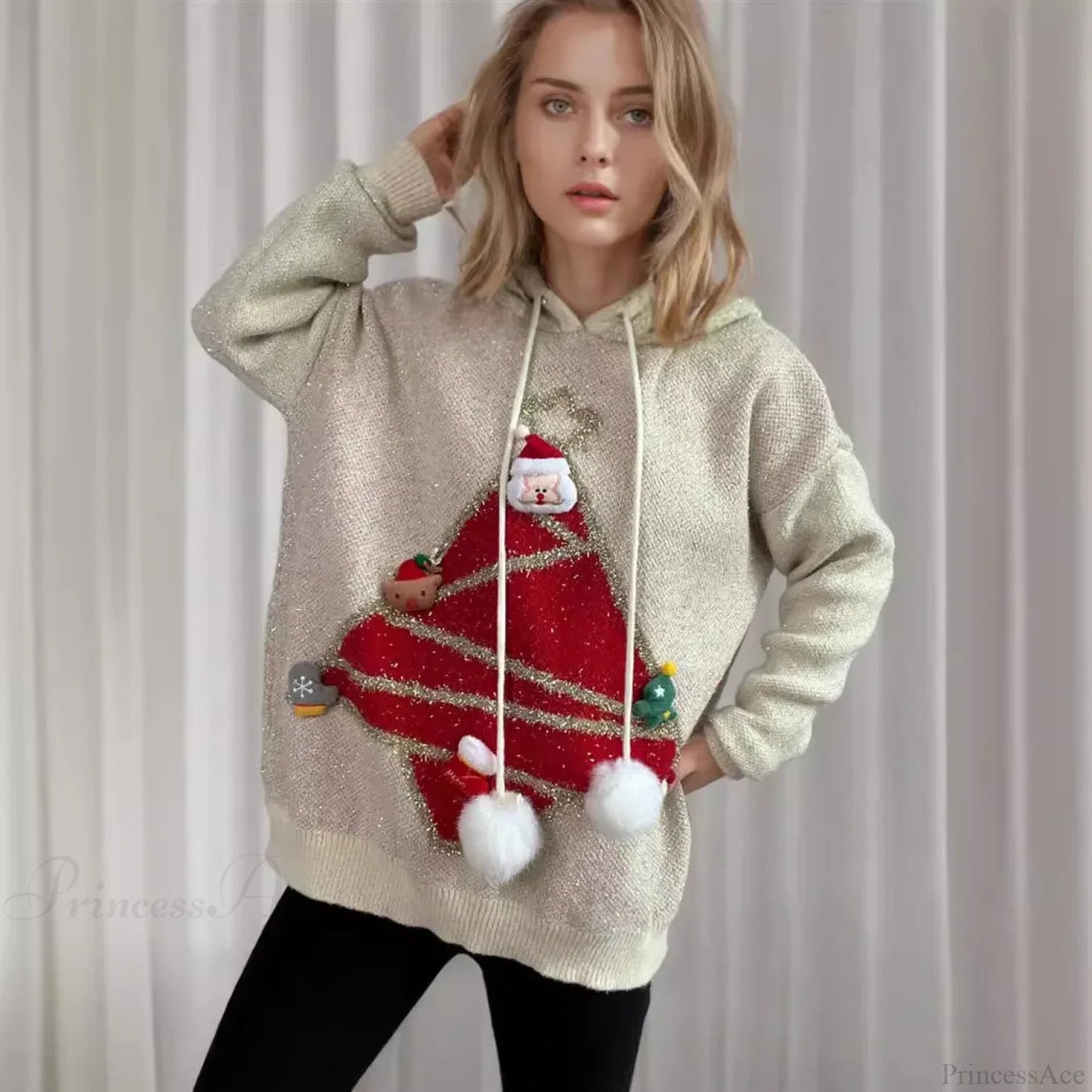 Korea Style Christmas Tree Hooded Loose Ugly Knitwear Christmas Sweater