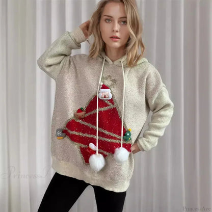 Korea Style Christmas Tree Hooded Loose Ugly Knitwear Christmas Sweater