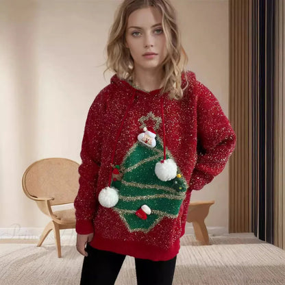 Korea Style Christmas Tree Hooded Loose Ugly Knitwear Christmas Sweater