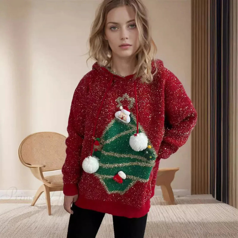 Korea Style Christmas Tree Hooded Loose Ugly Knitwear Christmas Sweater