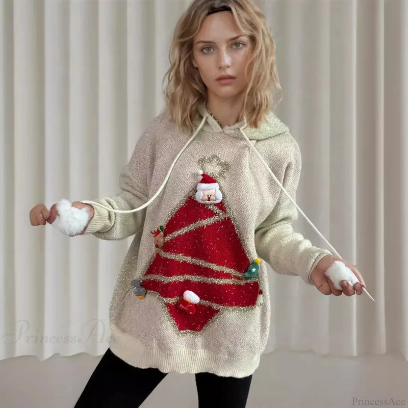 Korea Style Christmas Tree Hooded Loose Ugly Knitwear Christmas Sweater