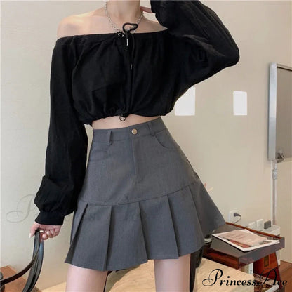 Korean Preppy High Waist A-line Short Skirt