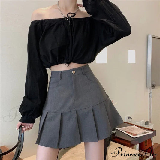 Korean Preppy High Waist A-line Short Skirt