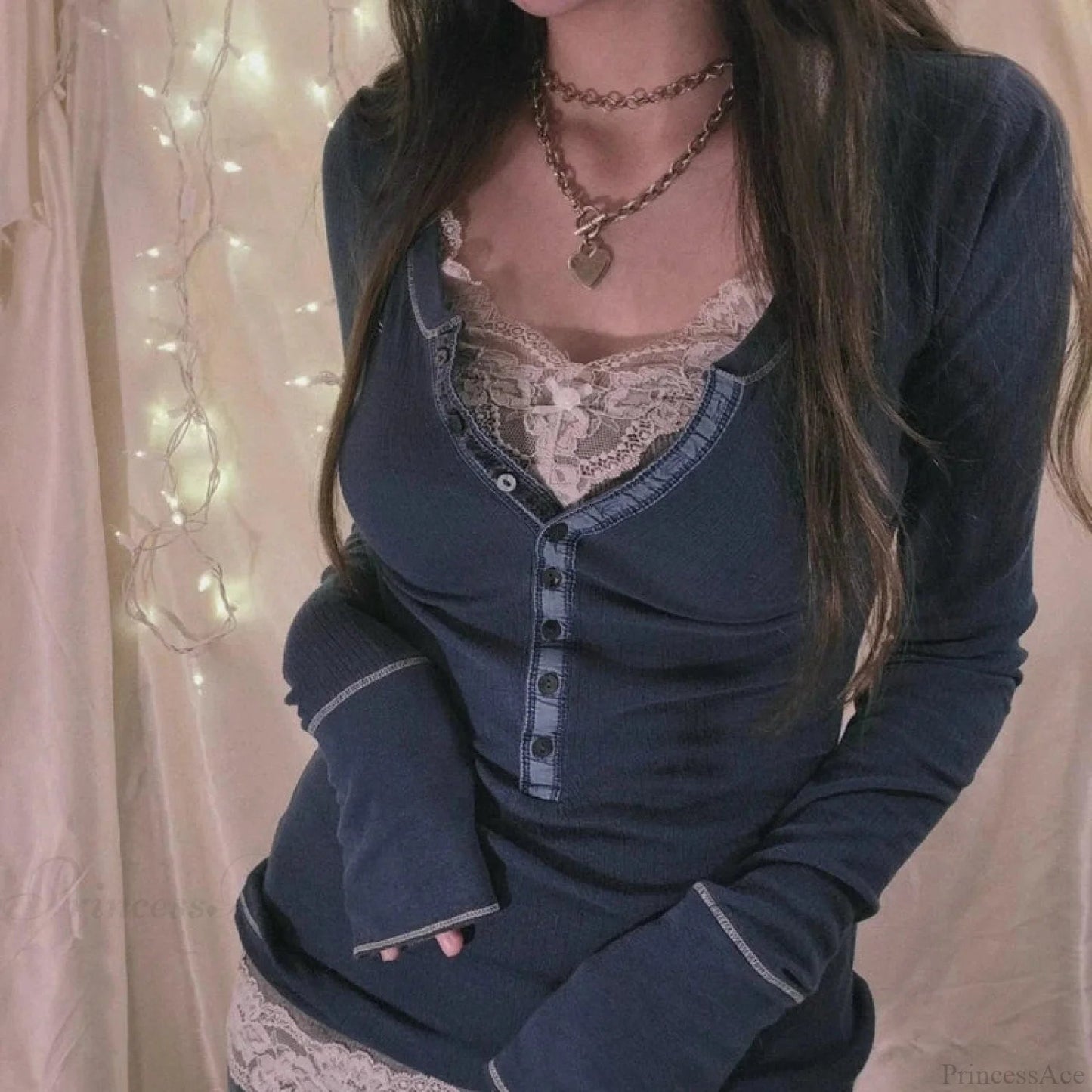 Korean Retro Ribbed Knit T-shirt Button Up Long Sleeve Sweater
