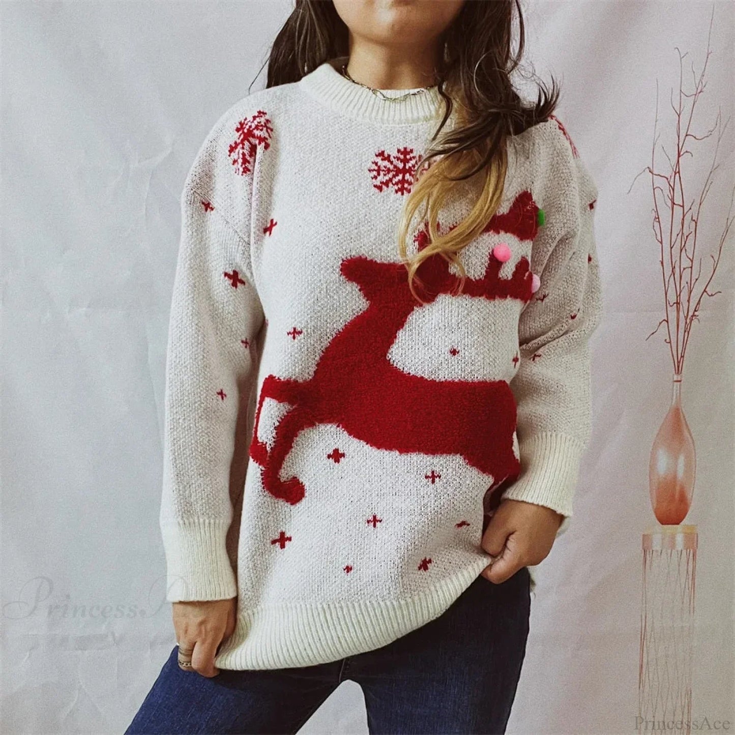 Korean Style Loose Christmas Pullover Red Christmas Sweater