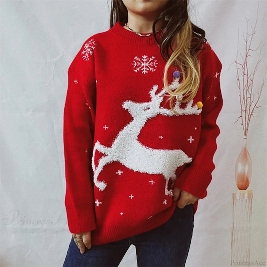 Korean Style Loose Christmas Pullover Red Christmas Sweater