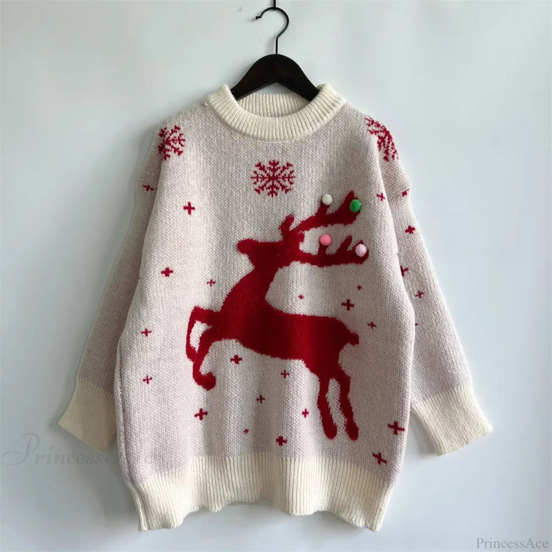 Korean Style Loose Christmas Pullover Red Christmas Sweater