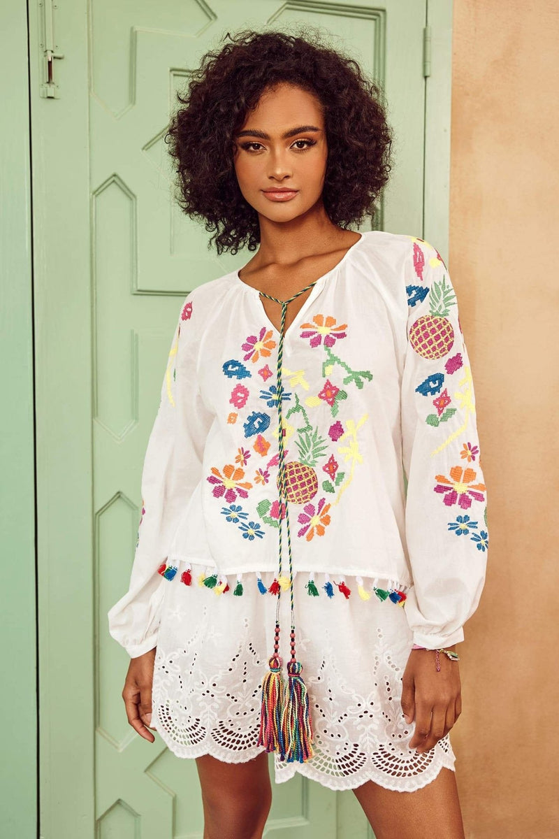 Kyndall Embroidered Tassel Blouse