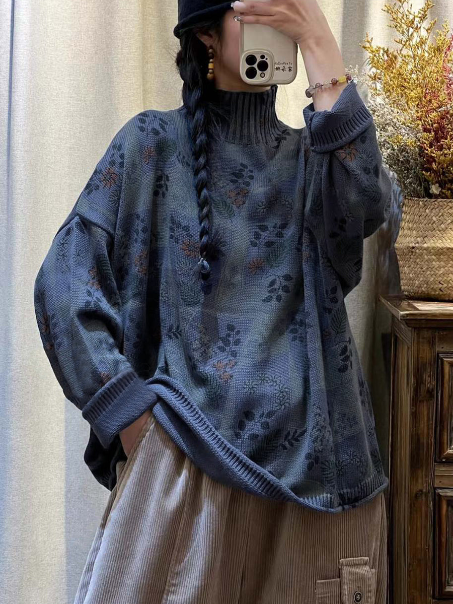 Flower Knitted Turtleneck Sweater At1090