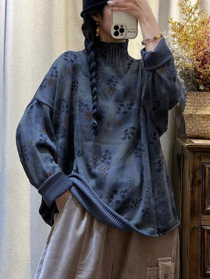 Flower Knitted Turtleneck Sweater At1090