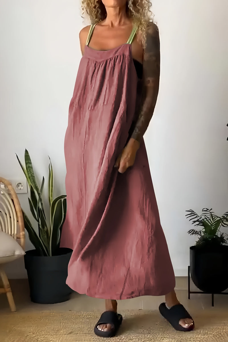 Cotton Linen Pocketed Overall Dress
