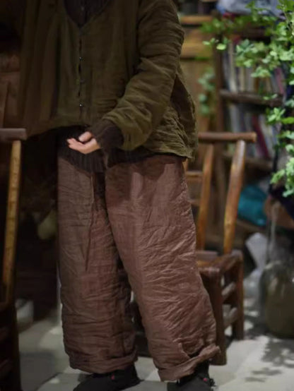 Autumn Pure Color Linen Wide-leg Pants Qu008