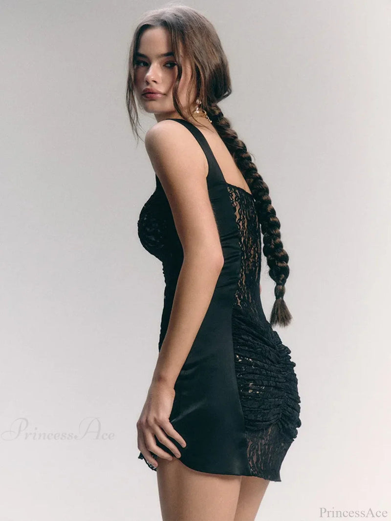 Lace Camisole Double-layer Mini Dress