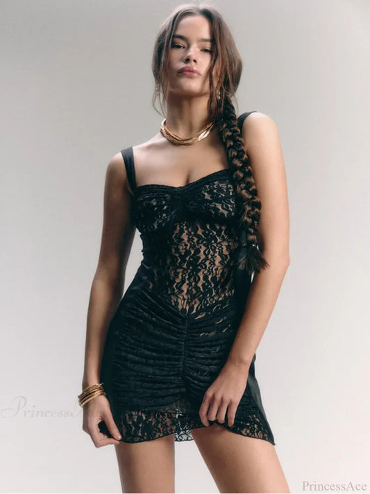 Lace Camisole Double-layer Mini Dress