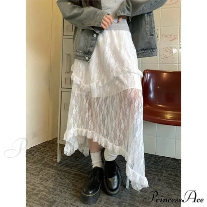 Lace Fairycore Tulle Ruffle Irregular Skirt