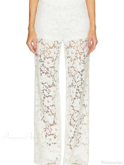 Lace Loose Wide Leg See-through Mesh Pant