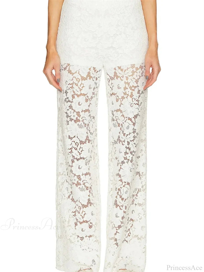 Lace Loose Wide Leg See-through Mesh Pant