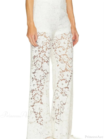 Lace Loose Wide Leg See-through Mesh Pant