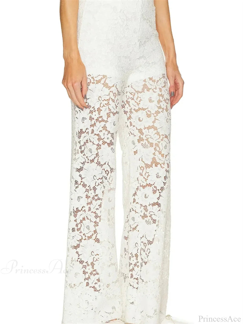Lace Loose Wide Leg See-through Mesh Pant
