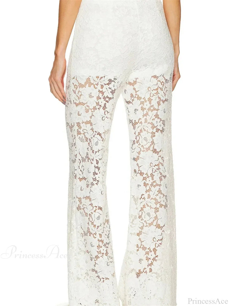 Lace Loose Wide Leg See-through Mesh Pant