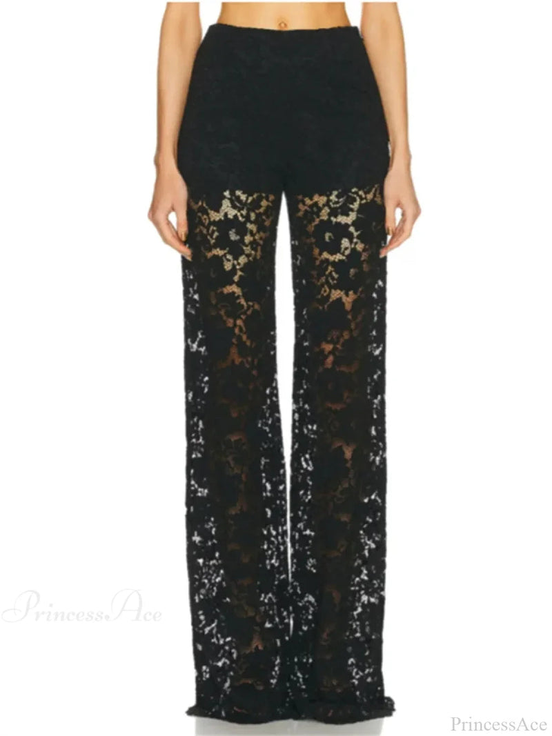 Lace Loose Wide Leg See-through Mesh Pant