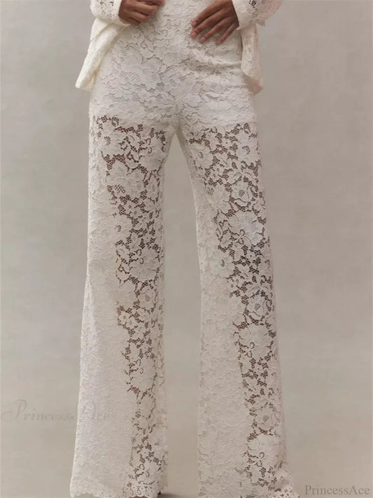 Lace Loose Wide Leg See-through Mesh Pant