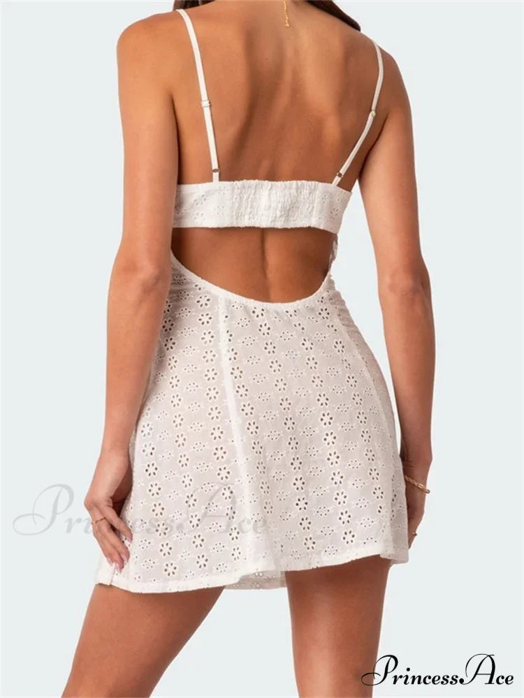 Lace Spaghetti Strap V Neck Mini Dress