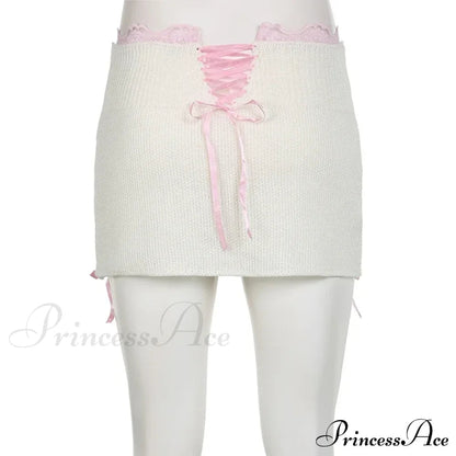 Lace Knitted Bow Fairycore Graceful Balletcore Micro Mini Skirt