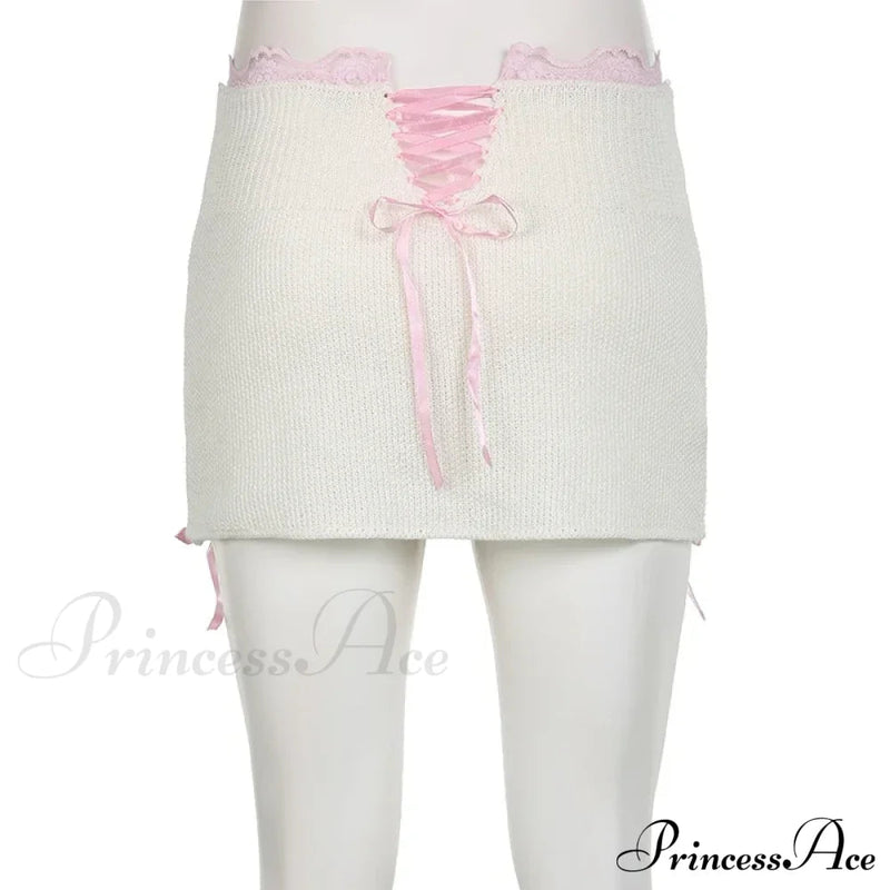 Lace Knitted Bow Fairycore Graceful Balletcore Micro Mini Skirt
