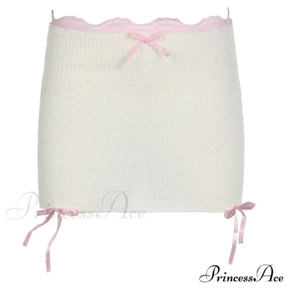 Lace Knitted Bow Fairycore Graceful Balletcore Micro Mini Skirt