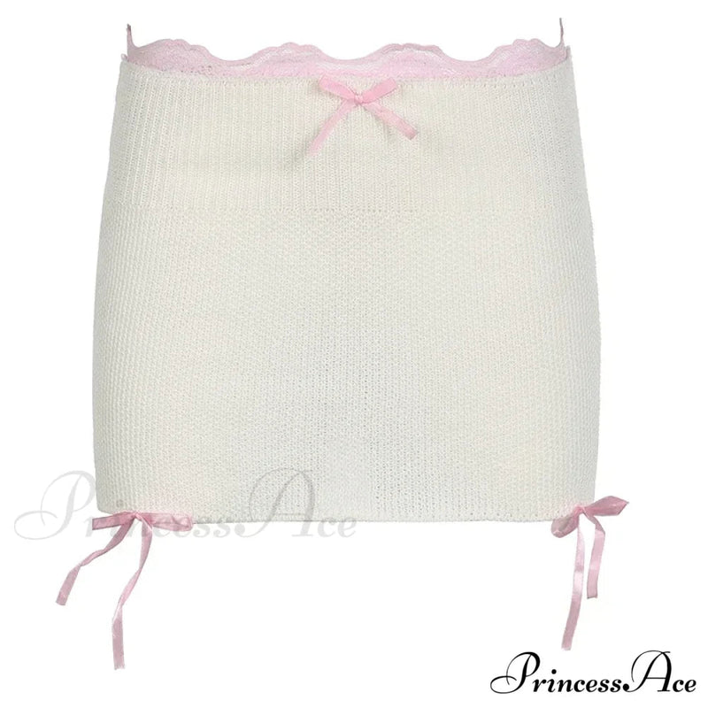 Lace Knitted Bow Fairycore Graceful Balletcore Micro Mini Skirt