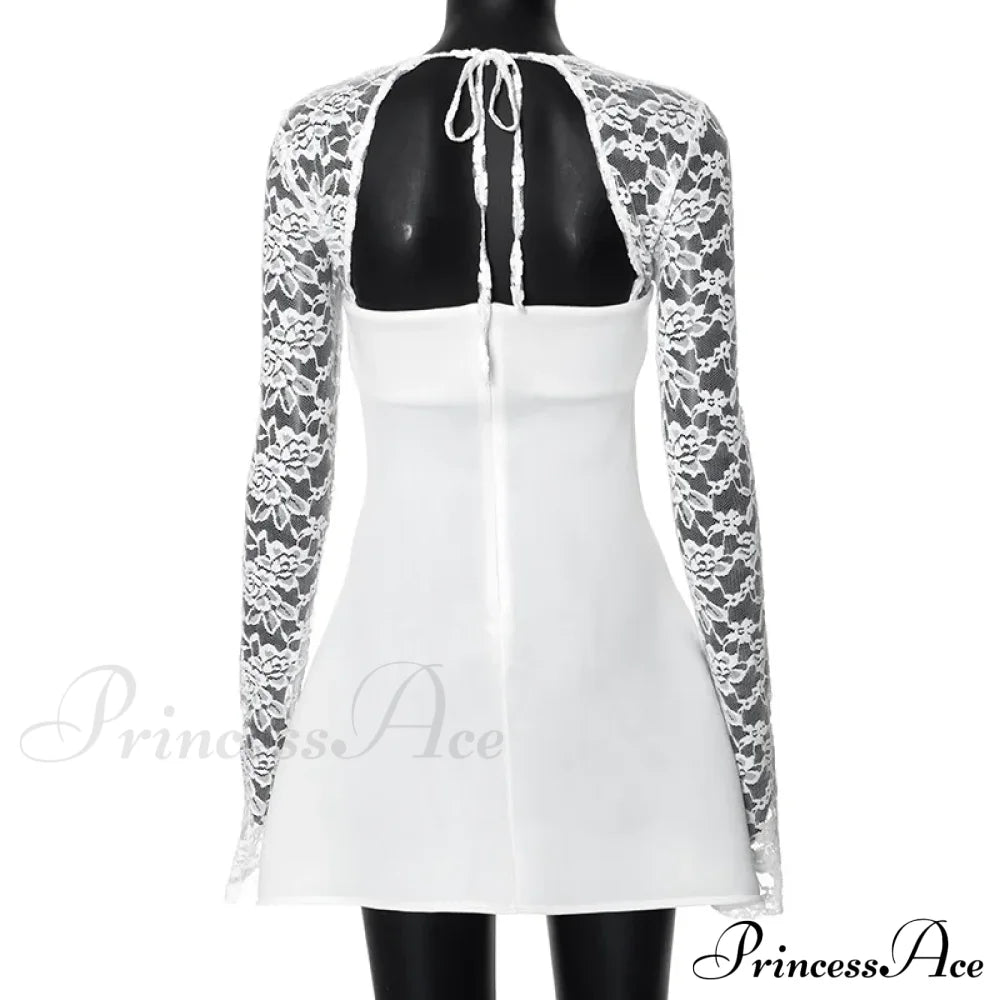 Lace Long Stylish Sleeve Mini Dress