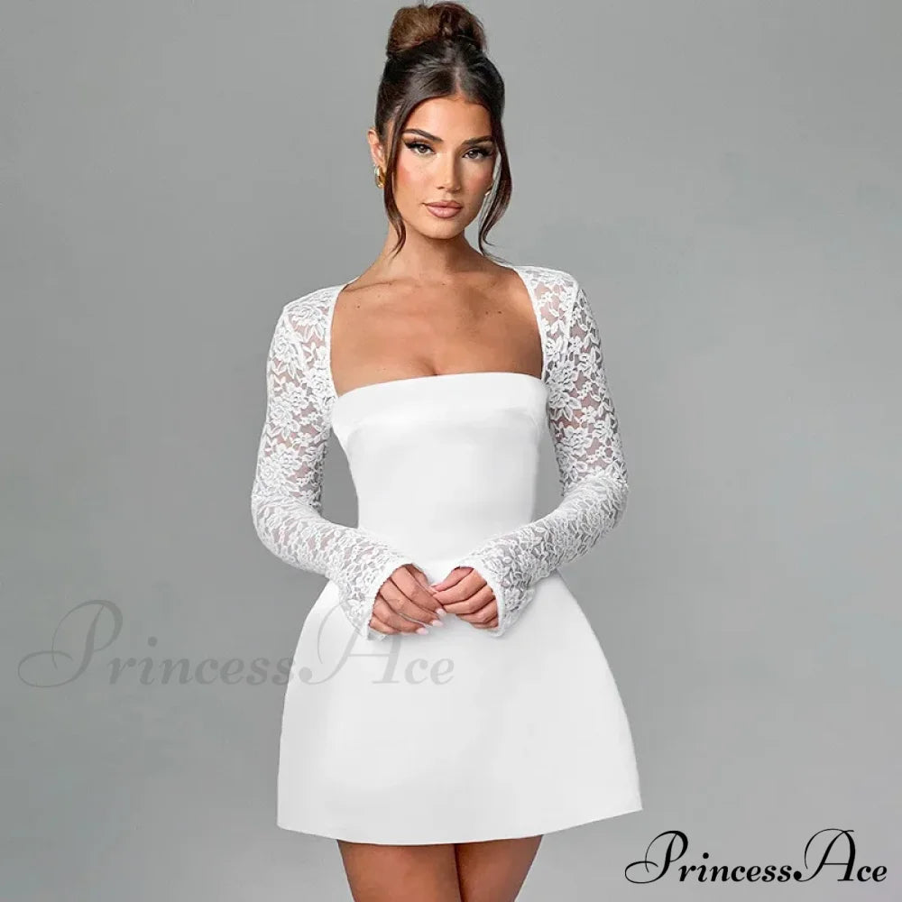 Lace Long Stylish Sleeve Mini Dress