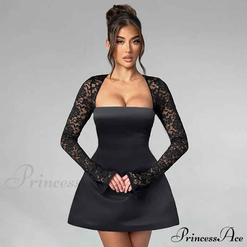 Lace Long Stylish Sleeve Mini Dress