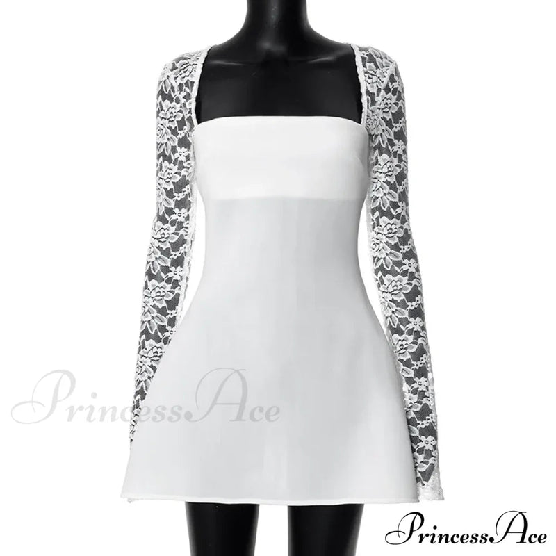 Lace Long Stylish Sleeve Mini Dress