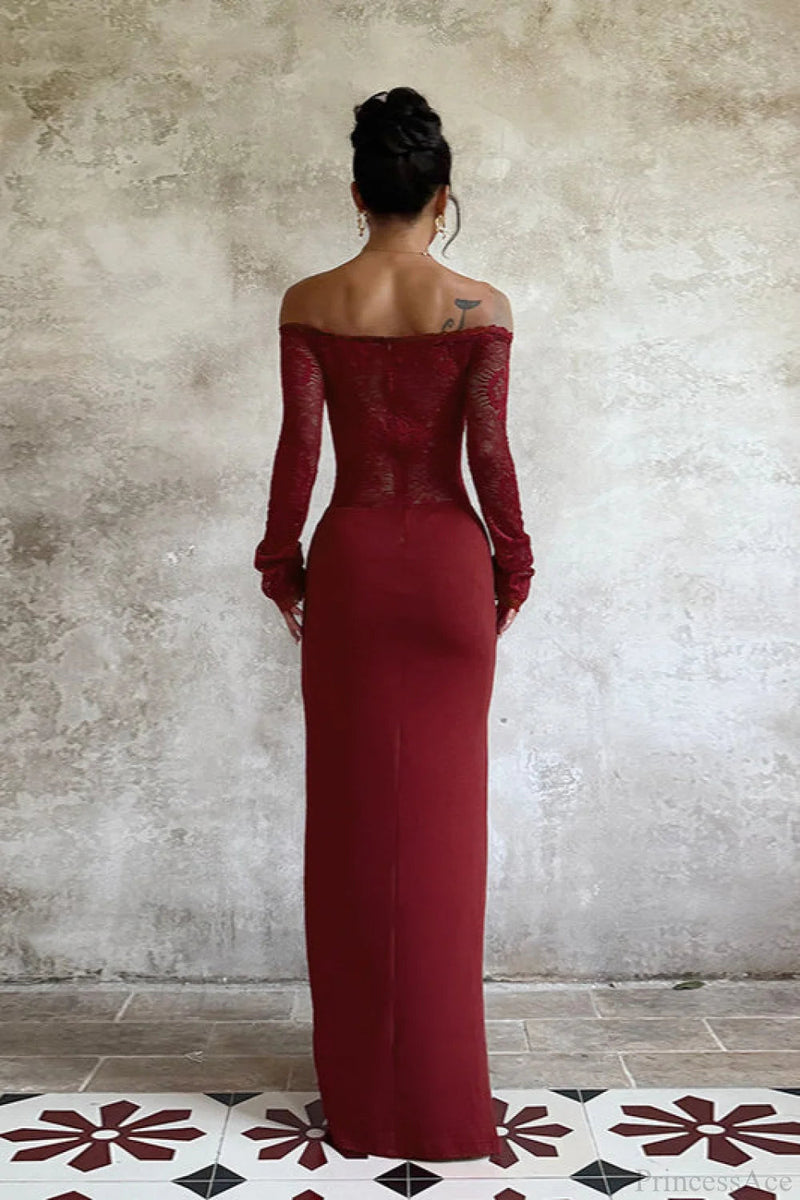 Lace Off Shoulder Bodycon Maxi Dress