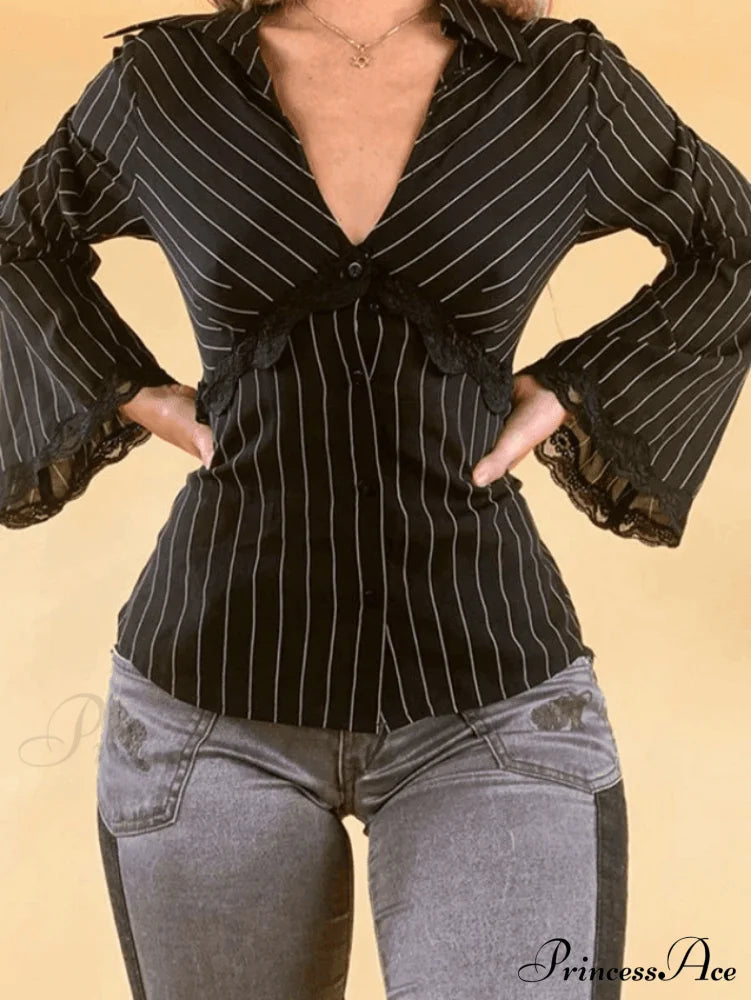 Lace Paneled Long Sleeve Blouse