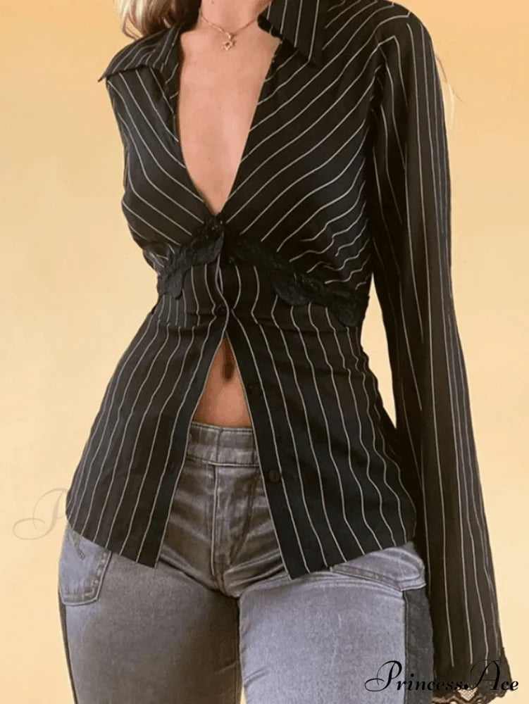 Lace Paneled Long Sleeve Blouse
