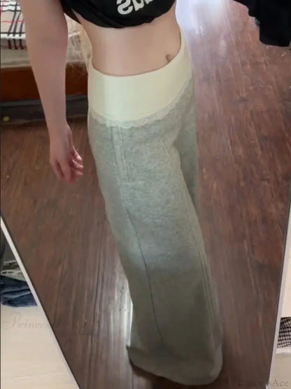 Lace Patchwork Basic Flare Pants