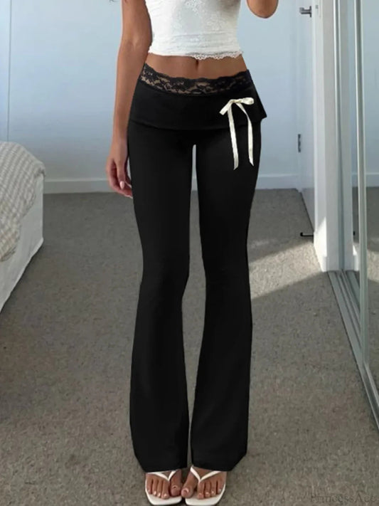 Lace Patchwork Bow Straight Y2k Pant