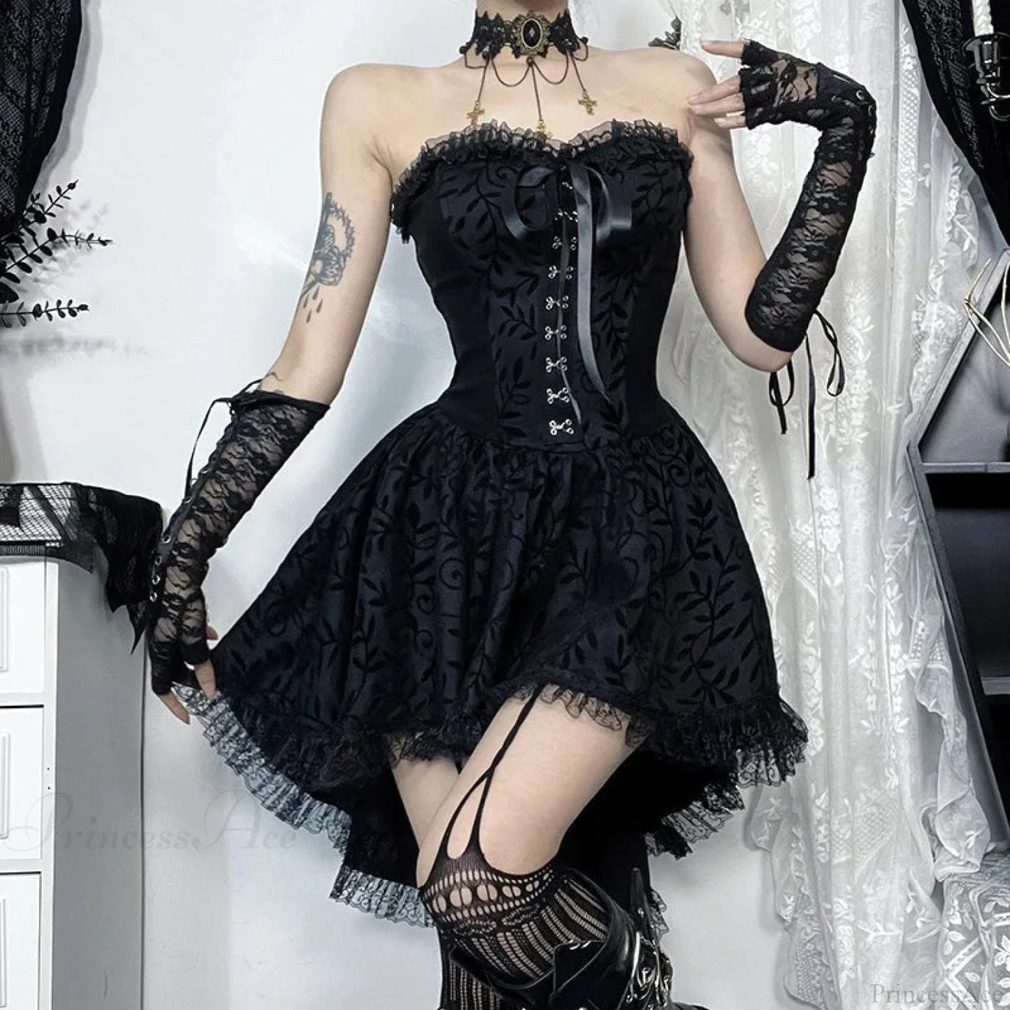 Lace Patchwork Corset Mini Dress