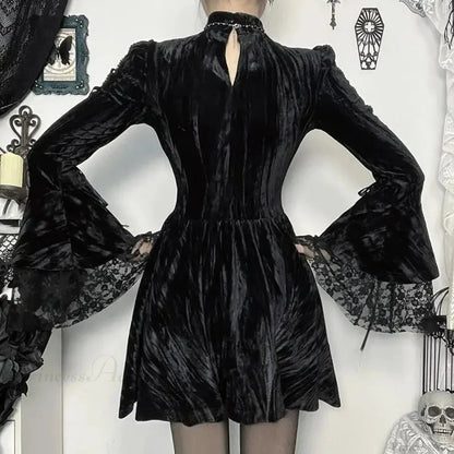 Lace Patchwork Flare Mini Dress
