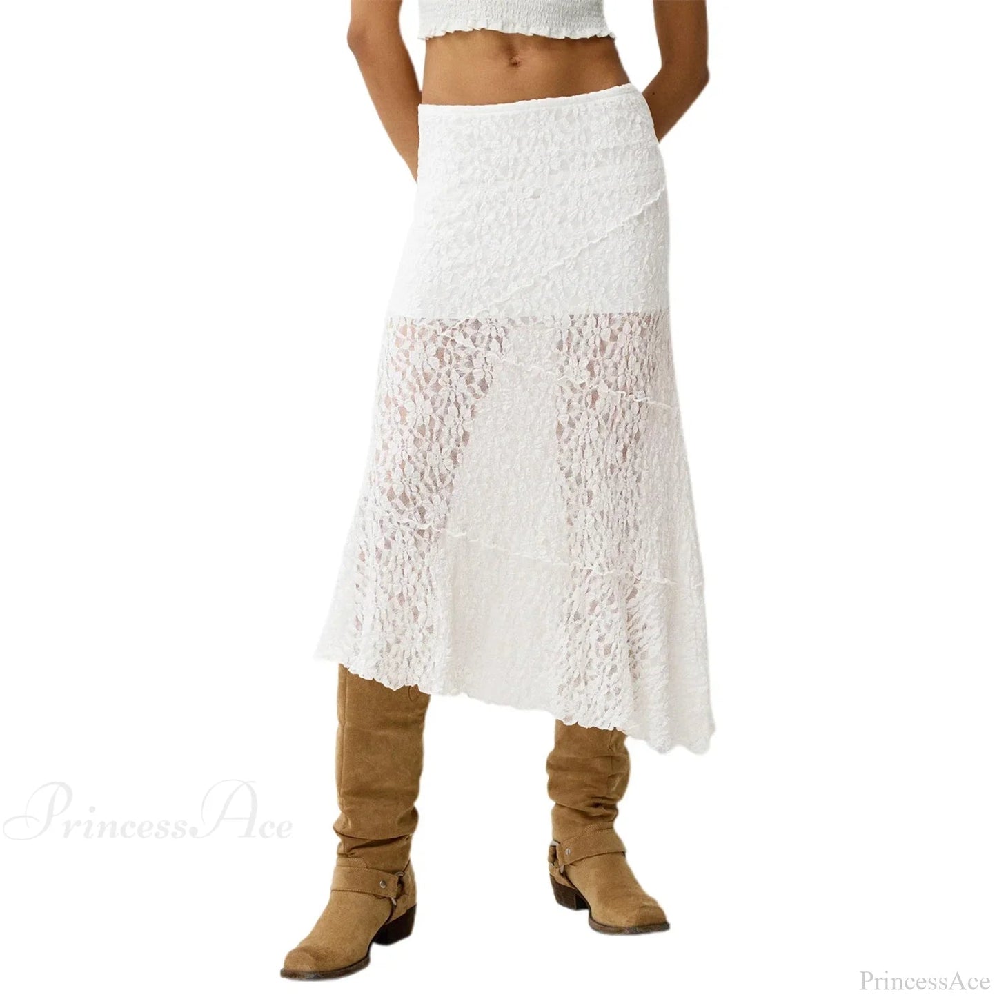 Lace Patchwork Low Waist Summer Long Skirt Skirt