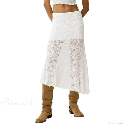 Lace Patchwork Low Waist Summer Long Skirt Skirt