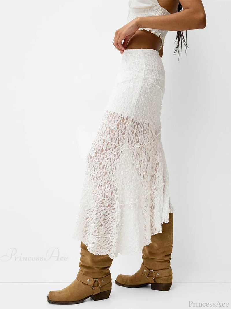 Lace Patchwork Low Waist Summer Long Skirt Skirt
