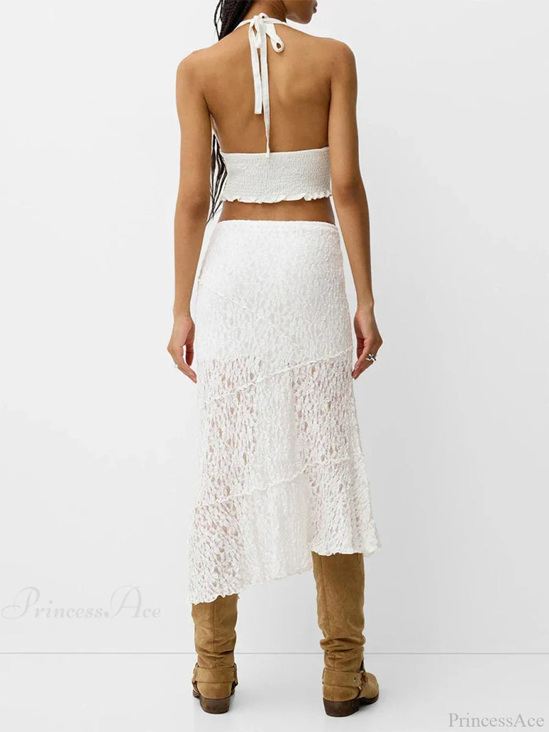 Lace Patchwork Low Waist Summer Long Skirt Skirt